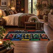 Colorful Racing Control Panel Area Rug styled in a main bedroom