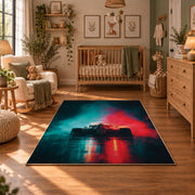 Neon Night Racing Silhouette Area Rug styled in a cozy nursery