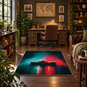 Neon Night Racing Silhouette Area Rug styled in a home office