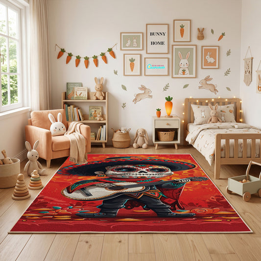 Samurai Cat Warrior Area Rug — styled nursery room view