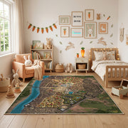 Illustrated City Map Area Rug — front-facing room view