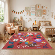 Happy Easter Bunny Area Rug — front-facing room view