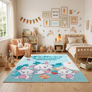 Happy Easter Bunny Family Area Rug — angled floor view