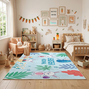 Happy Easter Floral Bunny Rug — full rug design