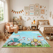 Bunny Couple Garden Area Rug — styled nursery room view