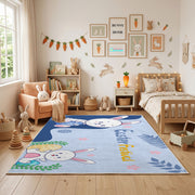 Bunny Friends Floral Area Rug — playroom styling view