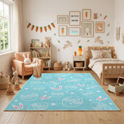 Pastel Easter Egg Outline Rug — front-facing room view