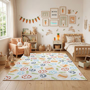 Colorful Easter Egg Pattern Rug — front-facing room view
