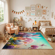 Fantasy Bunny Mushroom Area Rug — bedroom floor view