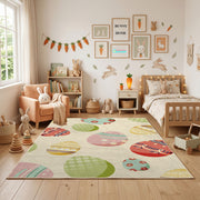 Pastel Easter Egg Pattern Rug — front-facing room view