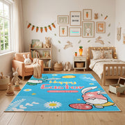 Happy Easter Gnome Daisy Rug — bedroom floor view
