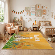 Golden Happy Easter Floral Rug — angled floor view