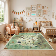 Illustrated USA Map Area Rug — cozy interior view
