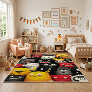 Colorful Friendly Monster Rug — angled floor view