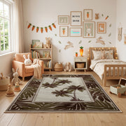 Tropical Palm Landscape Rug — front-facing room view
