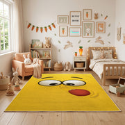 Silly Yellow Face Area Rug — bedroom floor view
