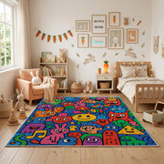 Abstract Colorful Doodle Rug — close-up texture view