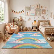 Pastel Rainbow Cloud Rug — cozy interior view