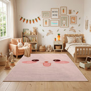 Pink Cute Face Area Rug — cozy interior view