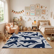 Navy Shark Silhouette Rug — close-up texture view