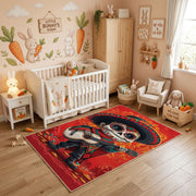Samurai Cat Warrior Area Rug — bedroom floor view
