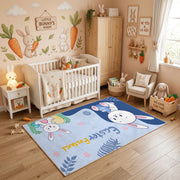 Bunny Friends Floral Area Rug — styled nursery room view