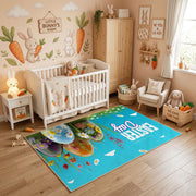 Happy Easter Floral Bunny Rug — decorative room view