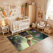 Woodland Bunny Portrait Rug — front-facing room view