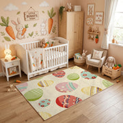 Pastel Easter Egg Pattern Rug — bedroom floor view