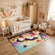 Sleeping Bunny Floral Area Rug — playroom styling view
