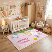 Happy Easter Bunny Face Rug — playroom styling view