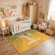 Golden Happy Easter Floral Rug — decorative room view