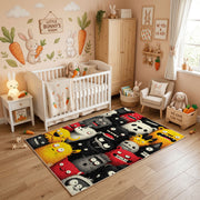 Colorful Friendly Monster Rug — cozy interior view