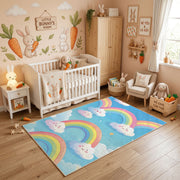 Pastel Rainbow Cloud Rug — front-facing room view