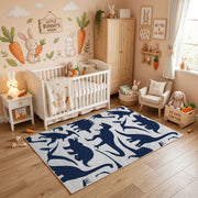 Navy Shark Silhouette Rug — front-facing room view