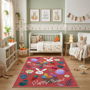 Happy Easter Bunny Area Rug — close-up texture view