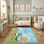 Happy Easter Bunny Gnome Area Rug — cozy interior view