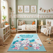 Happy Easter Bunny Family Rug — angled floor view