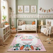 Happy Easter Gnome Bunny Rug — angled floor view