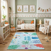 Happy Easter Floral Bunny Rug — styled nursery room view