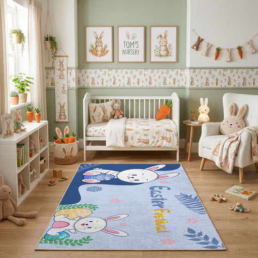 Bunny Friends Floral Area Rug — full rug design