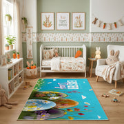 Happy Easter Floral Bunny Rug — cozy interior view