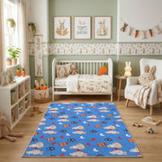 Blue Easter Bunny Egg Pattern Rug — playroom styling view
