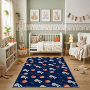 Navy Bunny and Egg Pattern Rug — cozy interior view