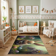 Woodland Bunny Portrait Rug — bedroom floor view