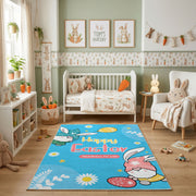 Happy Easter Gnome Daisy Rug — close-up texture view