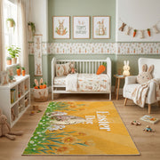 Golden Happy Easter Floral Rug — playroom styling view