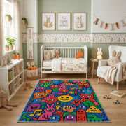 Abstract Colorful Doodle Rug — cozy interior view