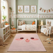 Pink Cute Face Area Rug — decorative room view