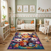Colorful Baby Animal Friends Rug — close-up texture view